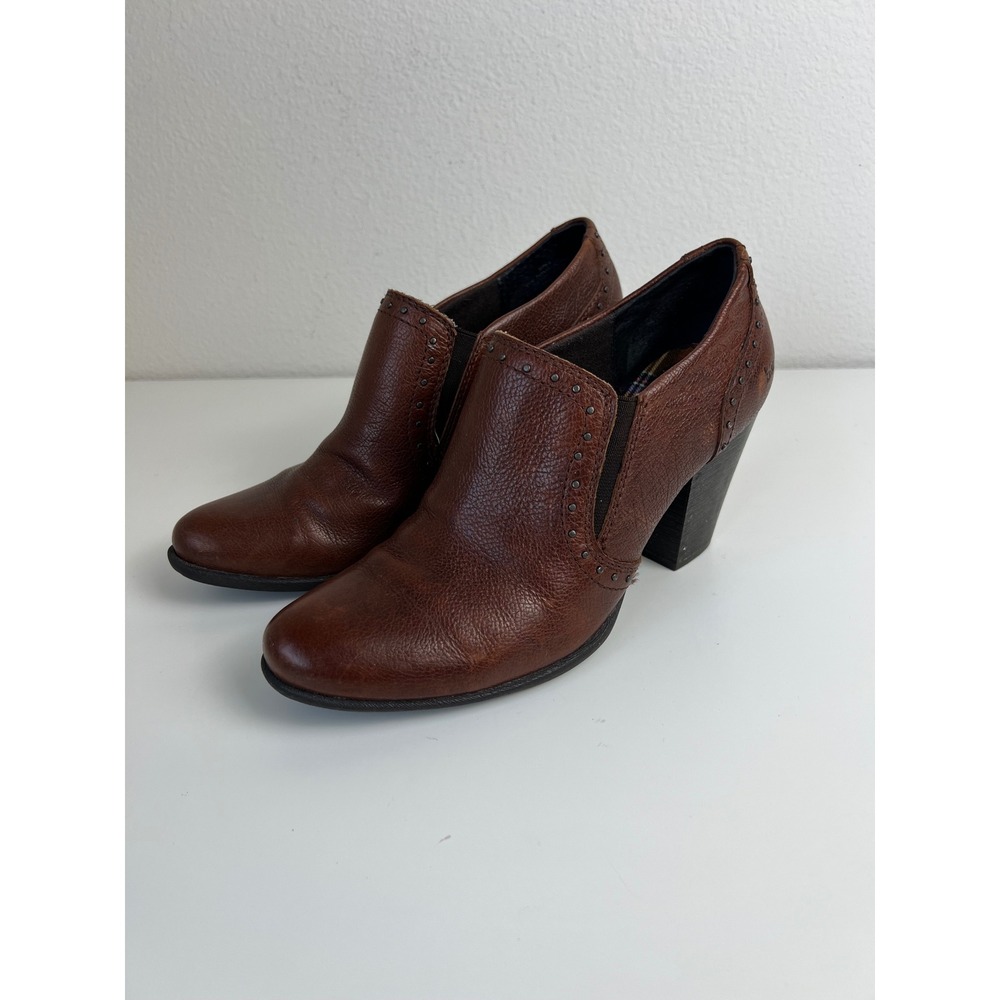 BOC Born Leather Shooties US 9 Brown Slip On Studded Block Heel Comfort Boho